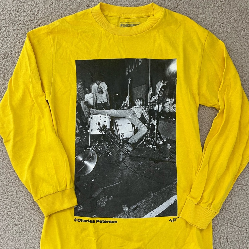 Pleasures x Charles Peterson x Nirvana Negative Creep Yellow long-sleeve shirt